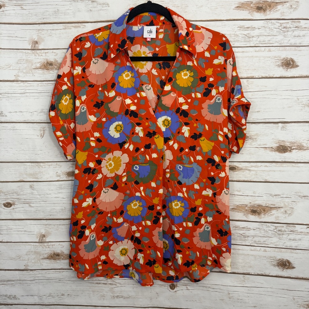Cabi 5892 Visionary Orange Floral Short Sleeve Blouse